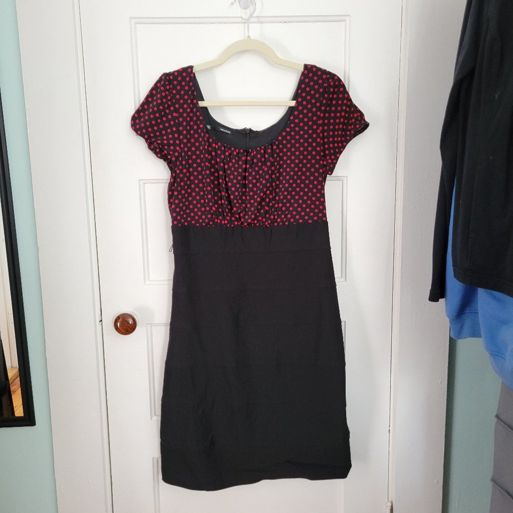 Maurices black dress with red polka dots & pencil skirt. Midi dress. Size 11/12